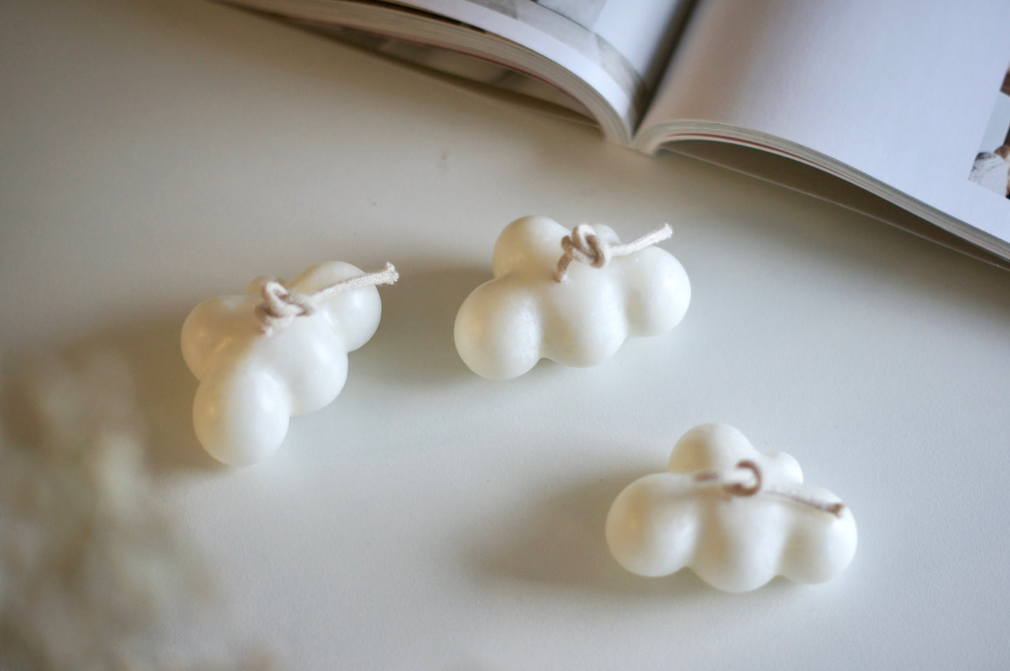 fluffy milky cloud candle (3set）